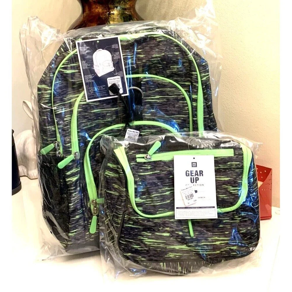 School Pottery Barn kids LARGE BACKPACK + LUNCH SET🚀 Travel bag sport boy green